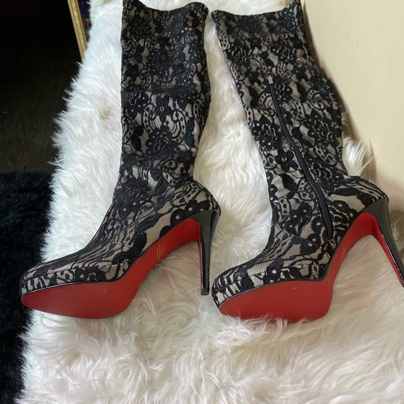 COLIN STUART NUDE LACE OVER THE KNEE BOOTS - Picture 13 of 16